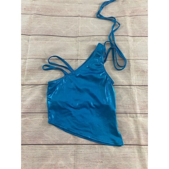 Cheerleader Danz Team Blue Shimmer Asymmentrical Cheer leading Top - Small - Picture 8 of 12